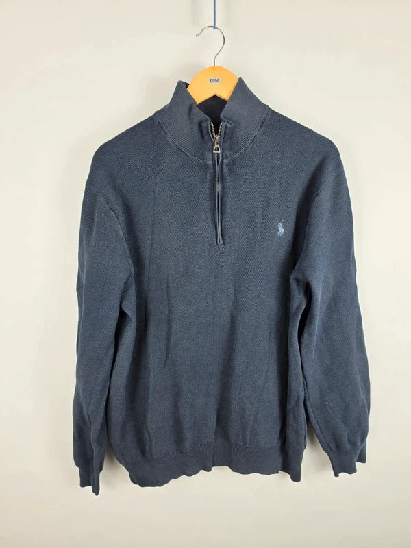 Polo Ralph Lauren Navy Pima Cotton Mesh Quarter-Zip Jumper – Size XXL