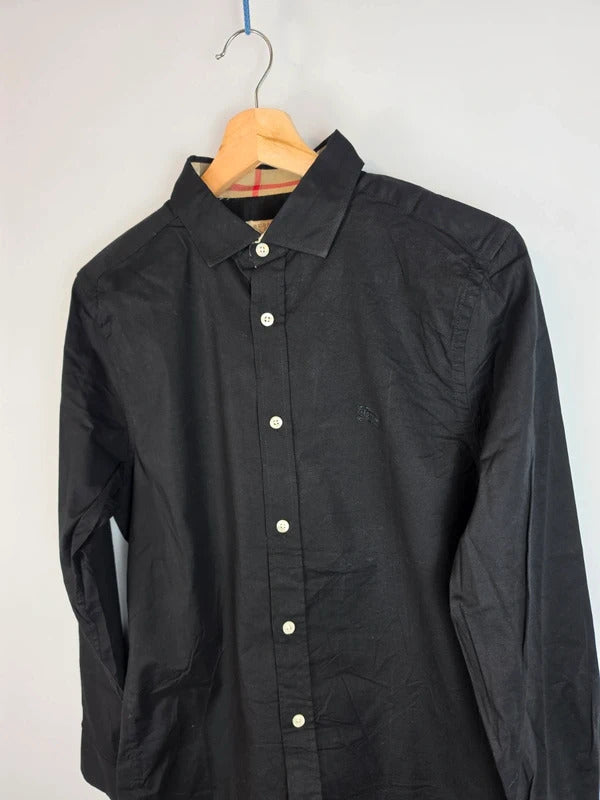 Burberry Brit Black Long Sleeve Shirt, Size Medium - Nova Check Collar