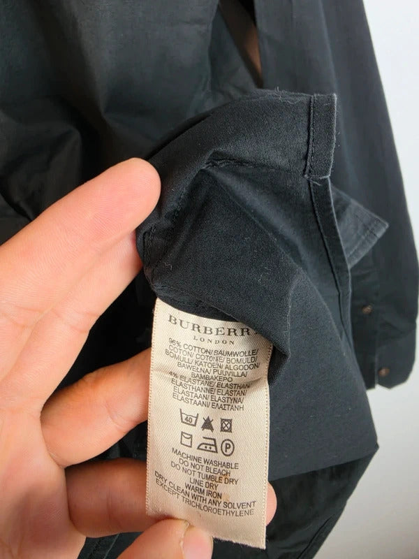 Burberry London Slim Fit Black Shirt, Nova Check Lining - Men's Small