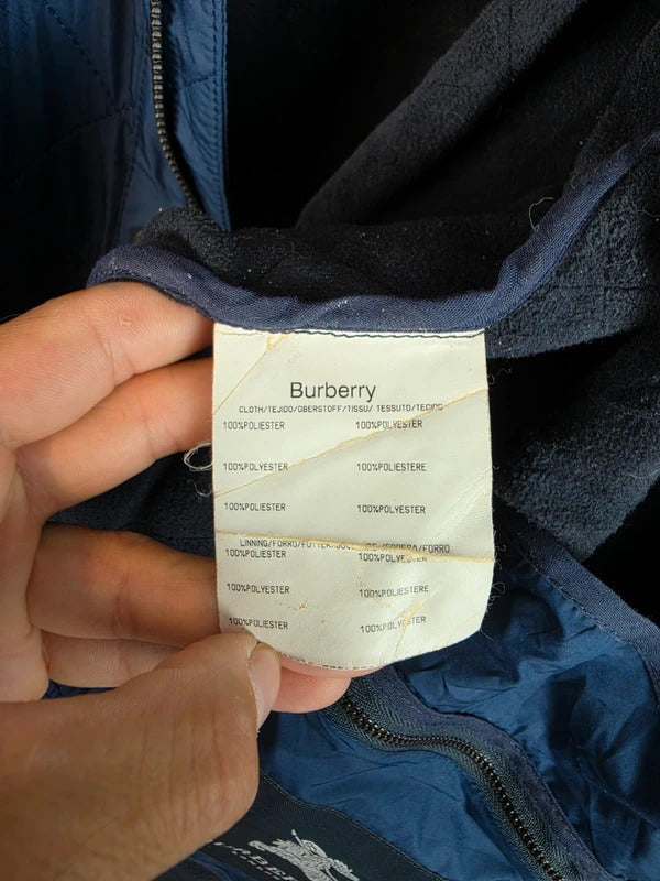 Vintage Burberry Quilted Jacket Men's Navy Fleece Lined Coat - Size M