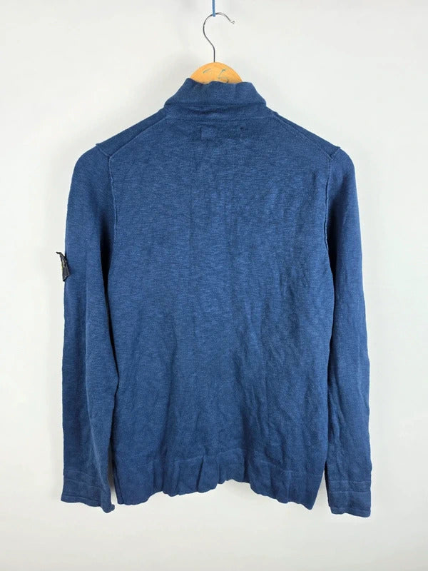 Stone Island Navy Cotton-Blend Henley Sweater – Size S