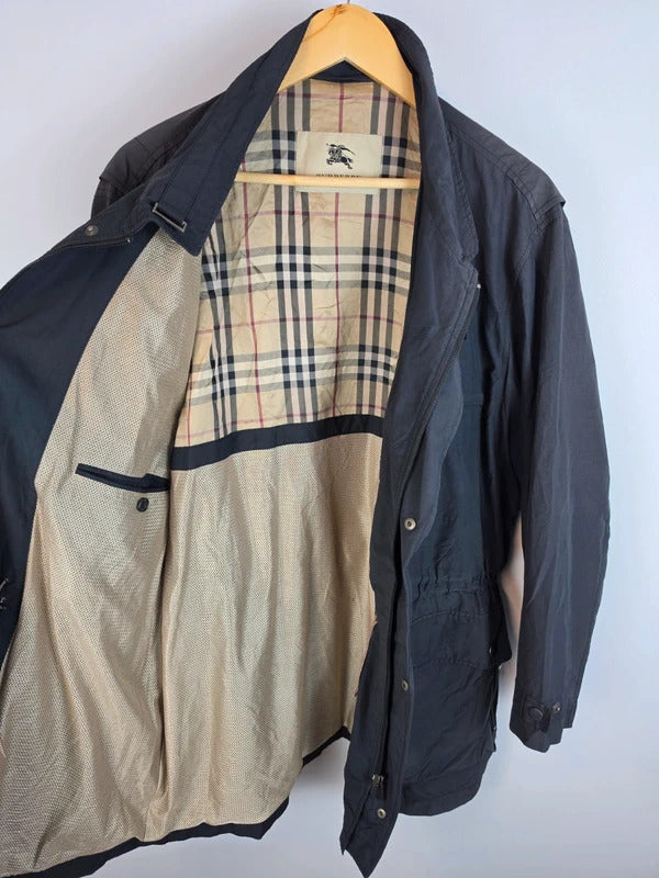Burberry London Charcoal Black Field Jacket Coat Nova Check - Men's 54