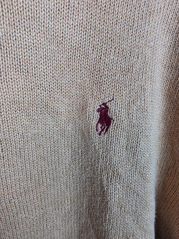 Polo Ralph Lauren 100% Cotton Button Mock Neck Knit Sweater Beige XL