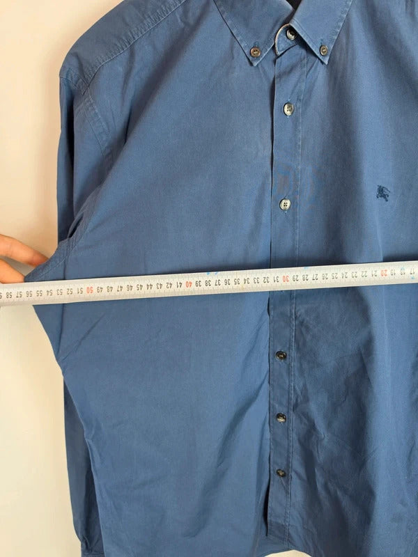 Burberry Brit Blue Long Sleeve Shirt, Check Collar & Cuff Detail - Size L
