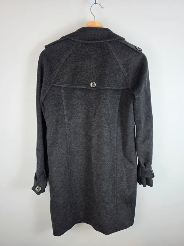 Burberry London Wool Cashmere Double Breasted Trench Coat Charcoal Grey UK 6 XS