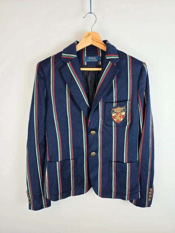 Polo Ralph Lauren Regatta Stripe Crest Wool Blend Blazer - Size 8