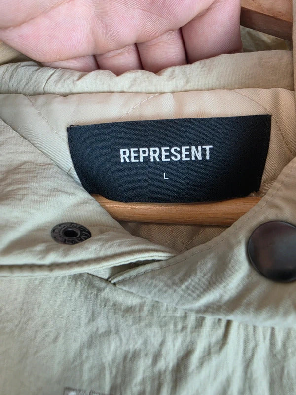 Represent Oversized Padded Nylon Anorak Hoodie Jacket Cream Beige L