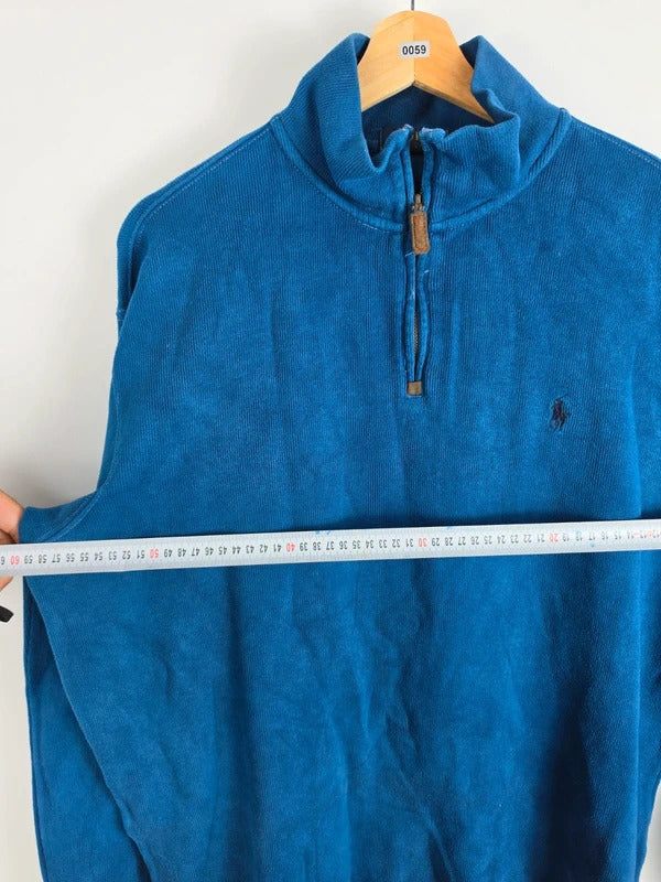 Polo Ralph Lauren Blue Ribbed Quarter-Zip Pullover – Size L