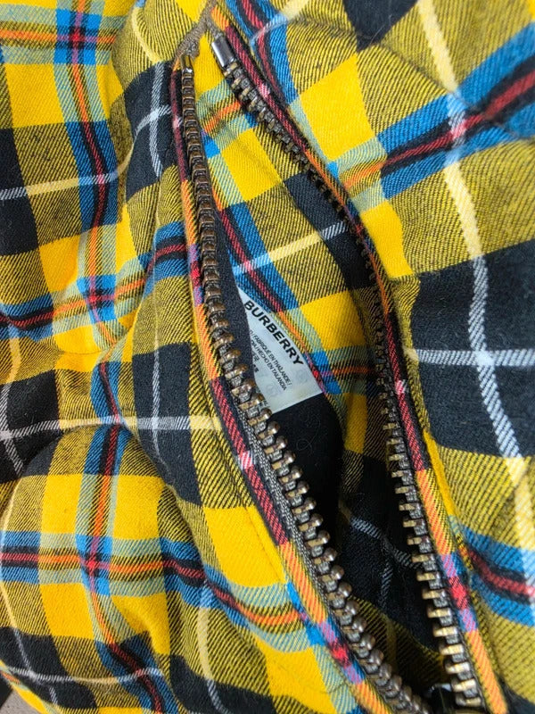 Burberry London Yellow Tartan Quilted Jacket Olive Trim Size 50 L