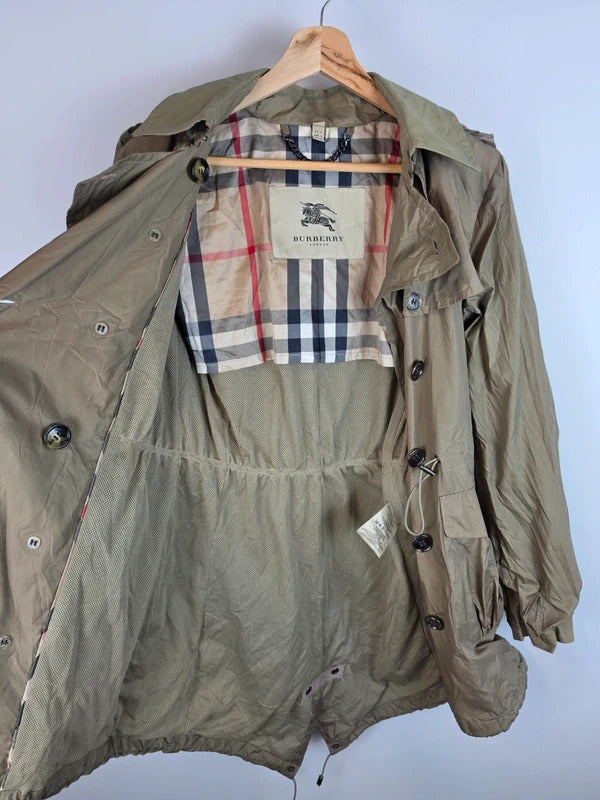 Burberry London Lightweight Fishtail Parka Coat Nova Check - UK 8