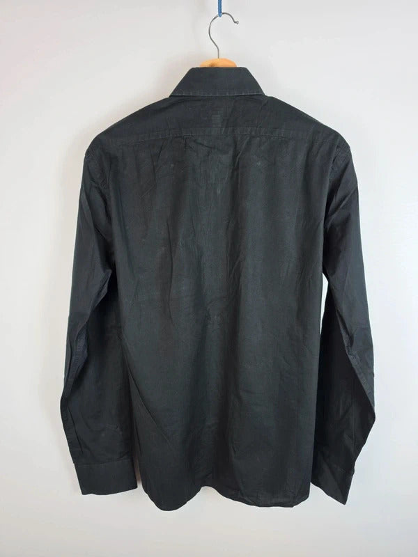 Burberry London Slim Fit Black Shirt, Nova Check Lining - Men's Small