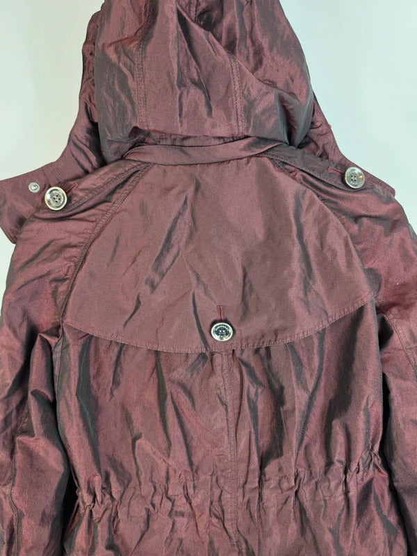 Burberry Brit Metallic Iridescent Parka Jacket Burgundy Womens Size XS