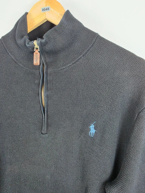 Polo Ralph Lauren Black Pima Cotton Quarter-Zip Jumper – Size S