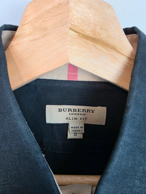Burberry London Slim Fit Black Shirt, Nova Check Lining - Men's Small