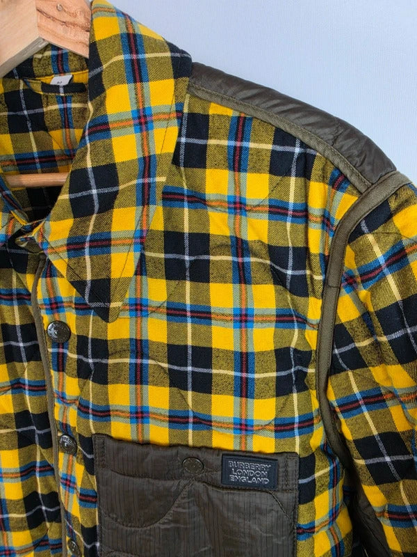 Burberry London Yellow Tartan Quilted Jacket Olive Trim Size 50 L