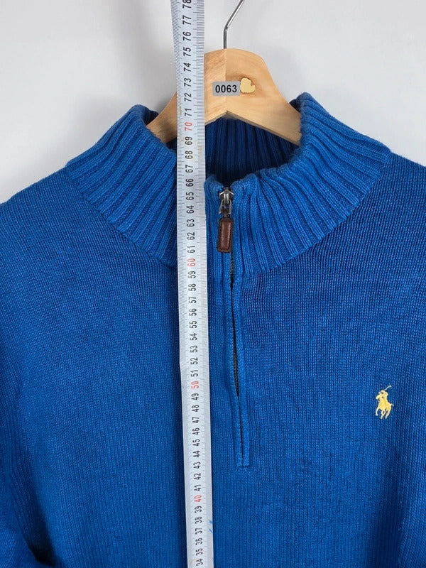 Polo Ralph Lauren Blue Knit Quarter-Zip Jumper – Size L