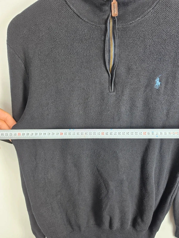 Polo Ralph Lauren Black Pima Cotton Quarter-Zip Jumper – Size S