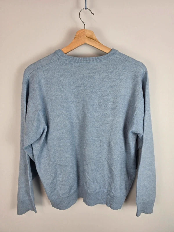 Burberry London Blue V-Neck Jumper Merino Wool Blend Size L