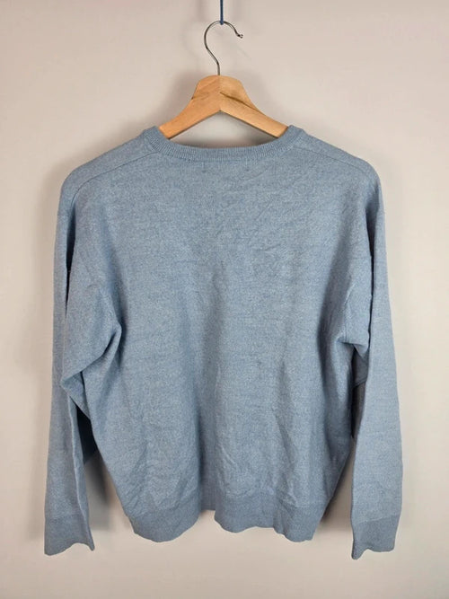 Burberry London Blue V-Neck Jumper Merino Wool Blend Size L
