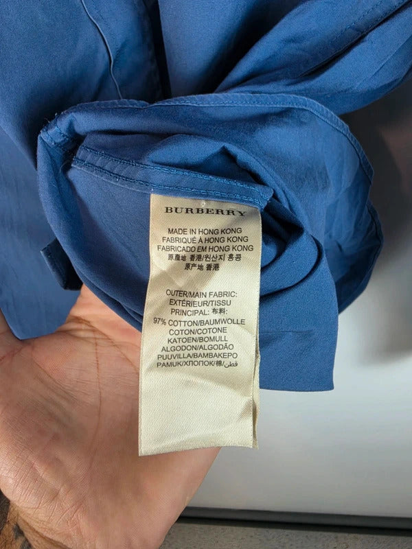 Burberry Brit Blue Long Sleeve Shirt, Check Collar & Cuff Detail - Size L