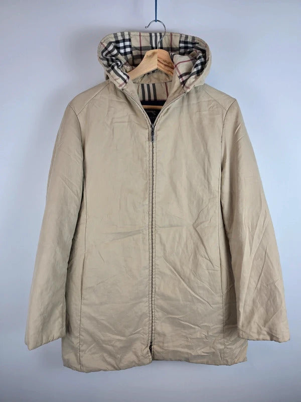 Burberry London Nova Check Lined Hooded Jacket Beige Size 40 Medium