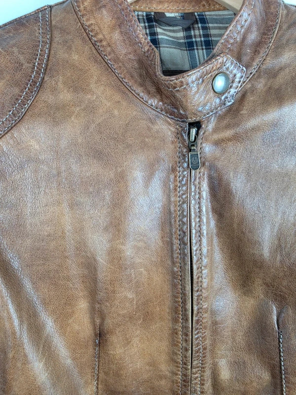 Belstaff Naima Gold Label Brown Leather Racer Jacket – IT 40 / UK 8