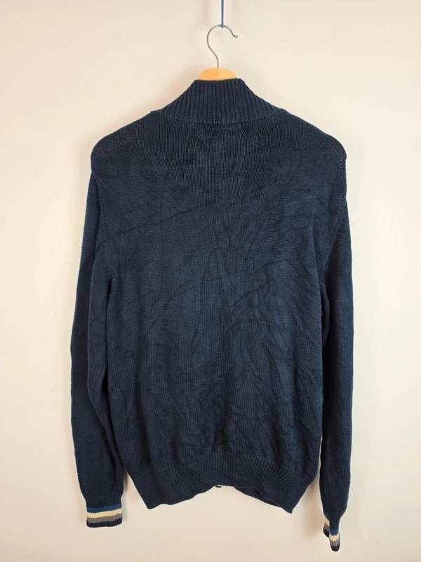Burberry London Full Zip Cardigan Knit Jumper Navy Blue Size 4 - Large