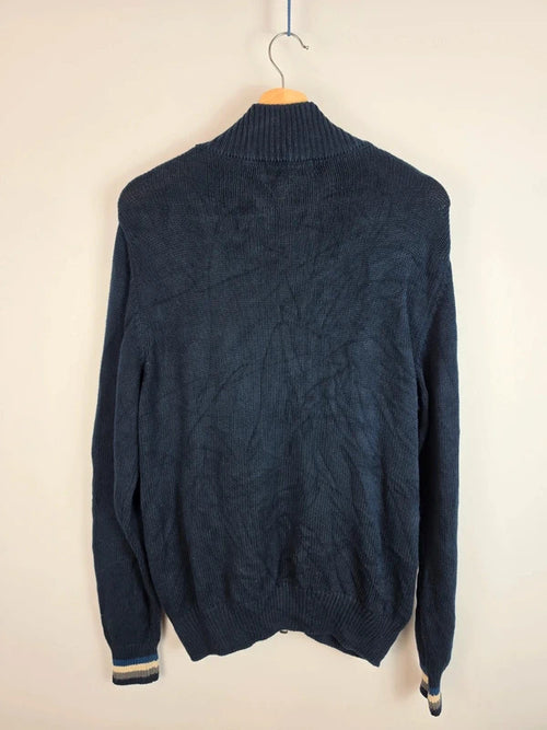 Burberry London Full Zip Cardigan Knit Jumper Navy Blue Size 4 - Large