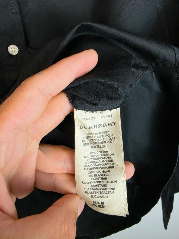 Burberry Brit Black Long Sleeve Shirt, Size Medium - Nova Check Collar