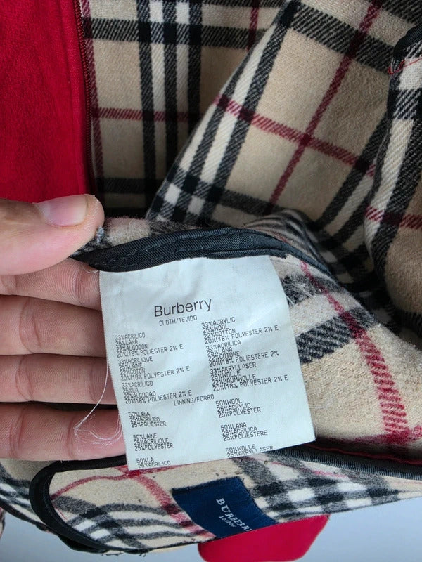 Burberry London Red Wool Blend Jacket – Nova Check Lined, Size 42
