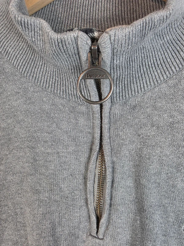 Barbour 100% Cotton 1/4 Zip Jumper Grey Melange - Size XL