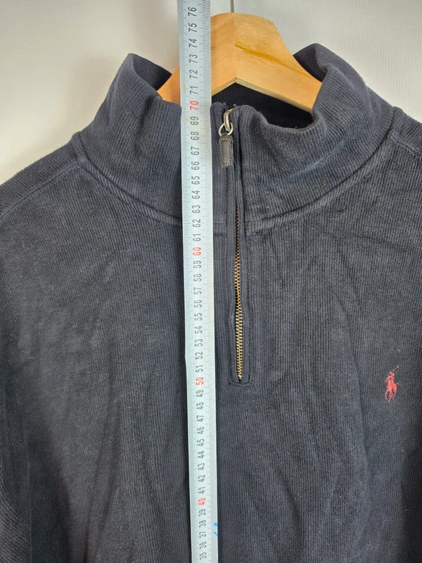 Vintage Polo Ralph Lauren Half Zip Jumper Navy Red Pony - Size XL