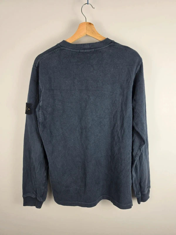 Stone Island Navy Stone-Wash Compass Patch Crew Neck Sweatshirt – Size M