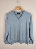 Burberry London Blue V-Neck Jumper Merino Wool Blend Size L