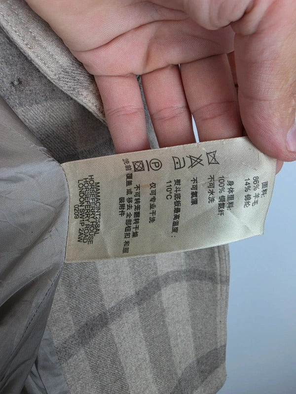 Burberry London Wool Blend Nova Check Double Breasted Pea Coat Jacket UK 16