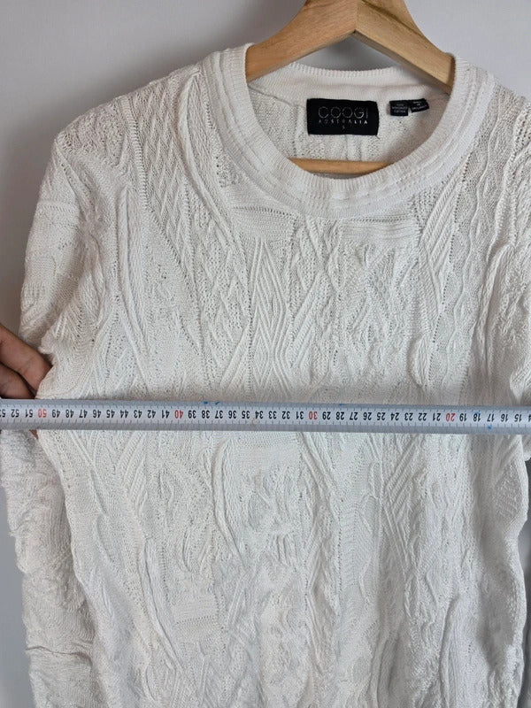 Vintage Coogi Australia Textured 3D Knit Jumper White - Size S