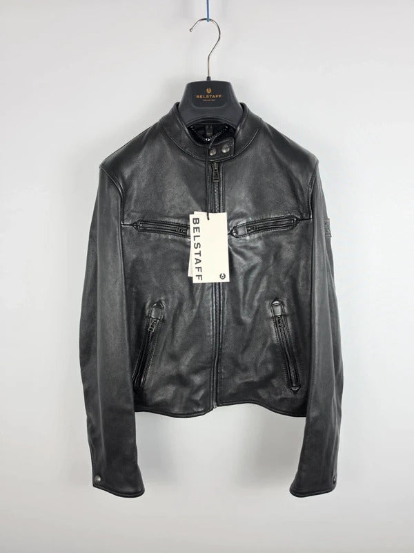 Belstaff Pine Black Lambskin Racer Jacket – UK 8 / IT 40