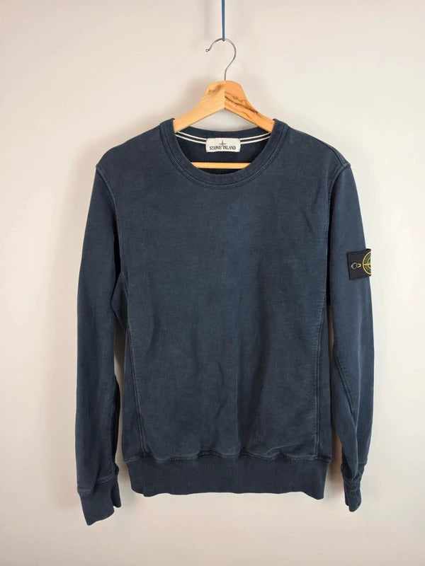 Stone Island Compass Patch Crew Neck Jumper Navy Blue Size M