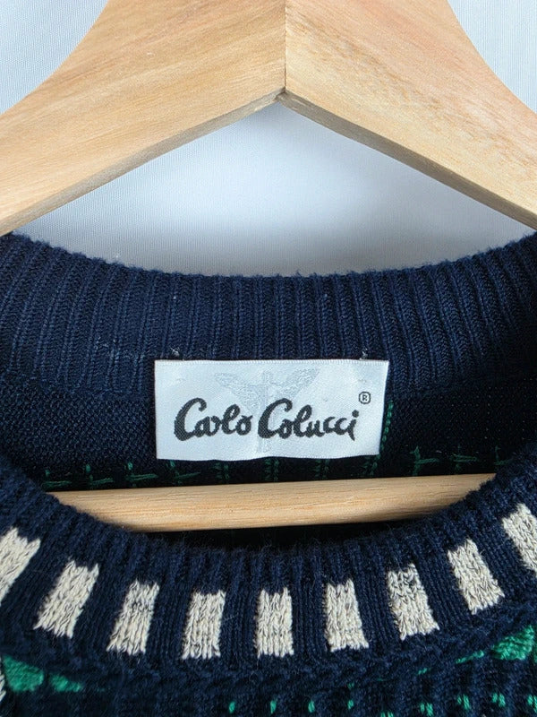 Carlo Colucci 90s 3D Knit Jumper Multicolor Coogi Style Size 54 XL