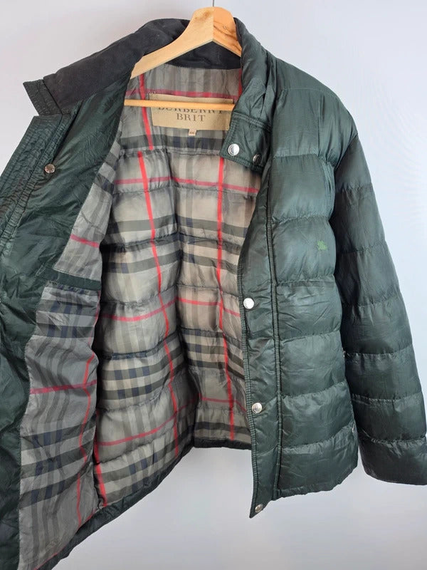 Burberry Brit Down Puffer Jacket Dark Forest Green Nova Check Lined Mens XXL
