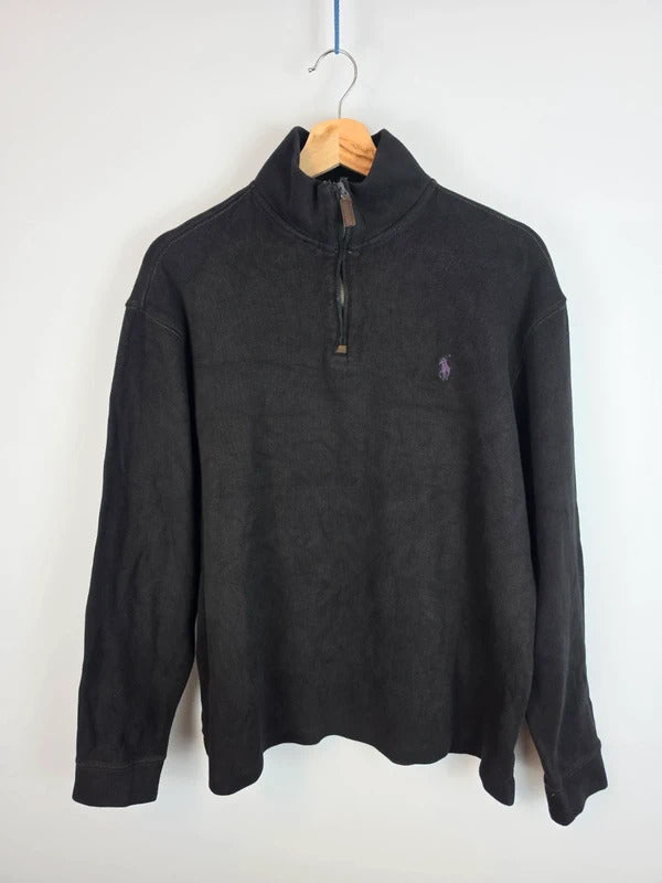 Polo Ralph Lauren 1/4 Zip Sweatshirt Black Purple Pony Size L