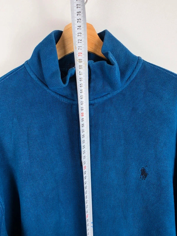 Polo Ralph Lauren Blue Ribbed Quarter-Zip Pullover – Size L