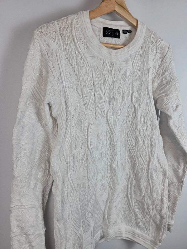 Vintage Coogi Australia Textured 3D Knit Jumper White - Size S