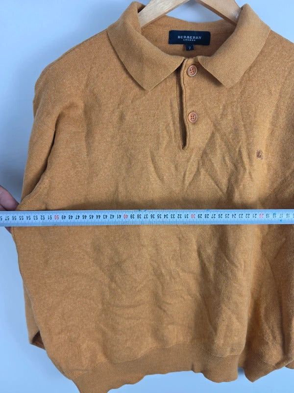 Burberry Mustard Merino Wool Polo Collar Knit Jumper – Size 7 (L)
