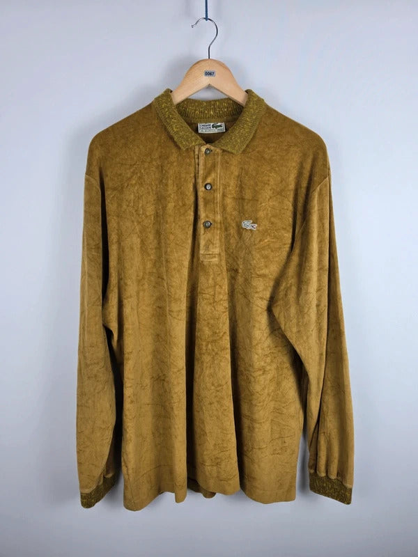 Chemise Lacoste Mustard Velour Long-Sleeve Polo – Size XL