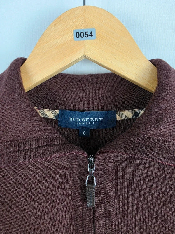 Burberry London Brown Merino Wool Quarter-Zip Jumper – Size 6 (fits L)