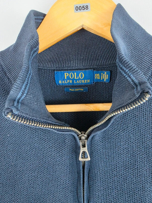 Polo Ralph Lauren Navy Pima Cotton Mesh Quarter-Zip Jumper – Size XXL
