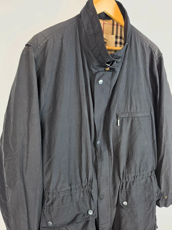 Burberry London Charcoal Black Field Jacket Coat Nova Check - Men's 54