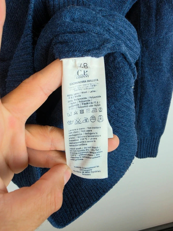 CP Company Vintage Lens Wool Knit Jumper Navy Blue Size 48