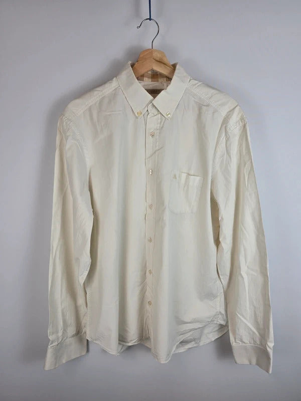 Burberry Brit Off-White Long Sleeve Shirt Nova Check Trim Cuffs - XL